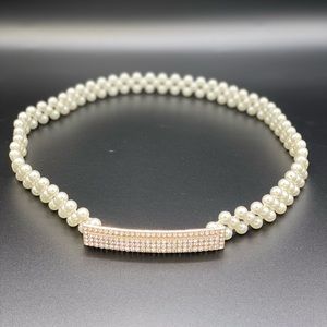 Pearl elastic hook belt with rhinestone buckle